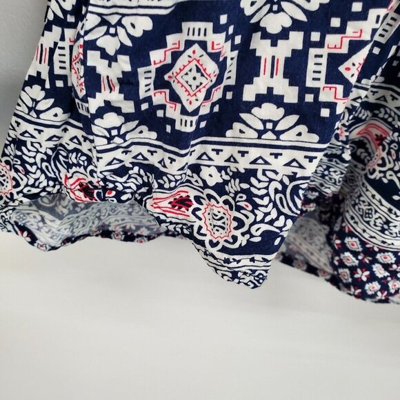 Daniel Rainn Navy‎ Red Floral Peasant Boho Top Size M Long Sleeve Lightweight - Picture 6 of 14